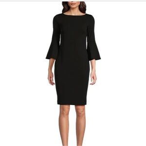 Calvin Kline NWT  3/4 Bell Sleeve Boat Neck Sheath Dress Black size 10